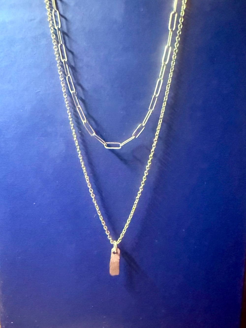 Double-Layer Gold Filled Necklace with Rectangular Pendant 14” length